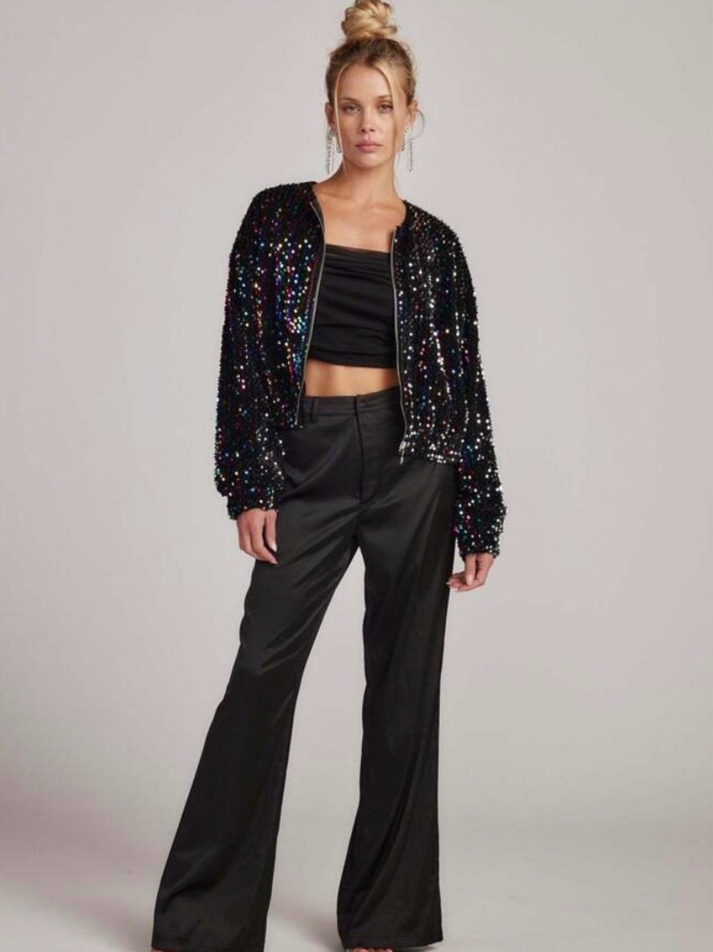 12th Tribe Ozzy Multi Sequin Zip Up Bomber Jacket - Picture 3 of 6